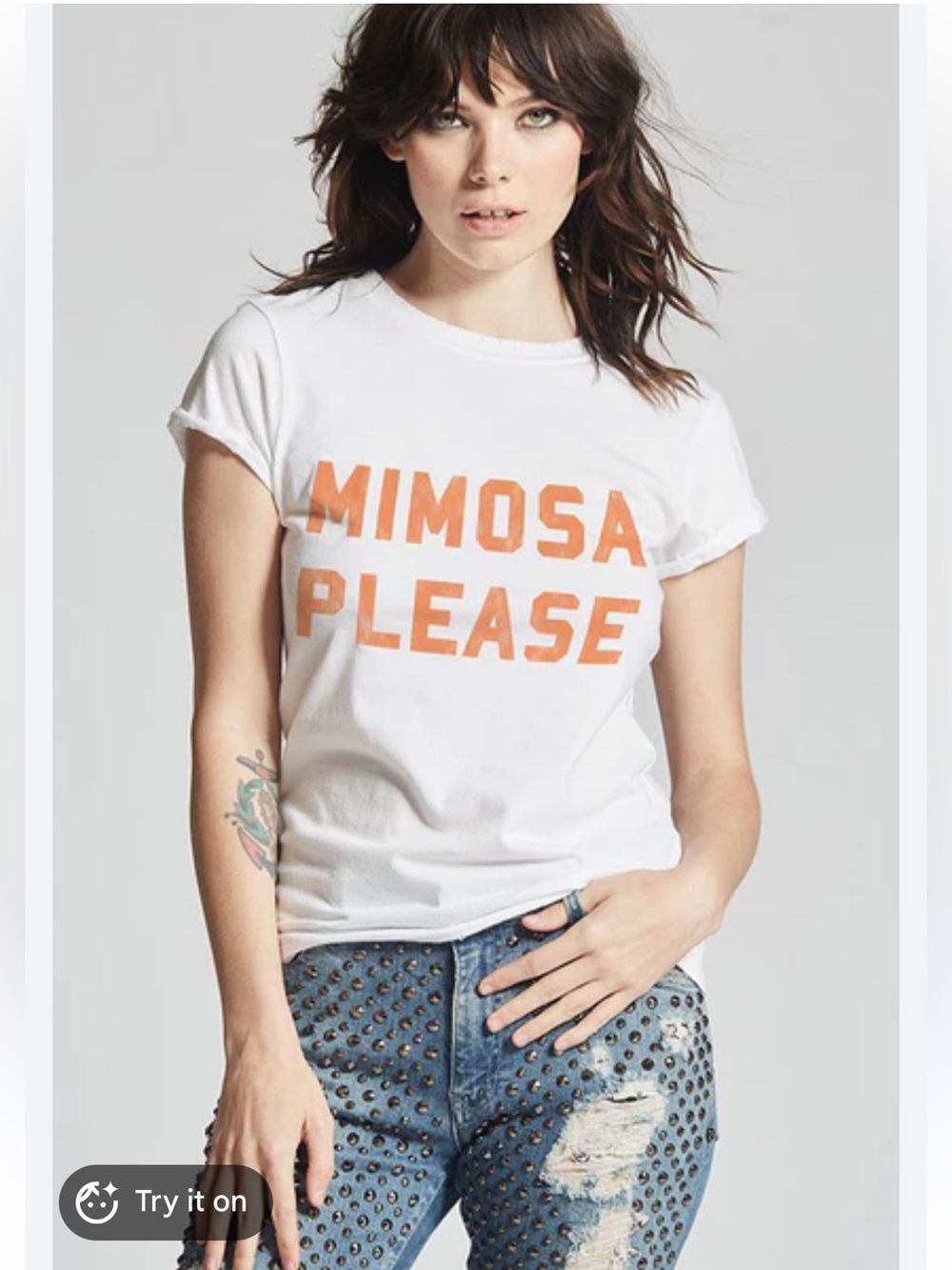 Recycled Karma “ Mimosa Please” scoop neck short sleeve tee shirt XS NWOT